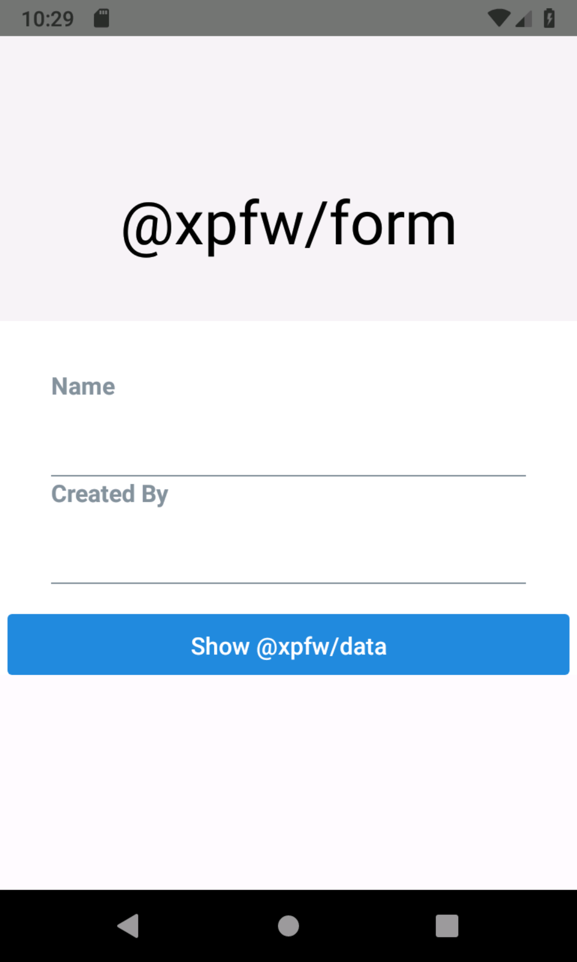 Screenshot of @xpfw/form-native