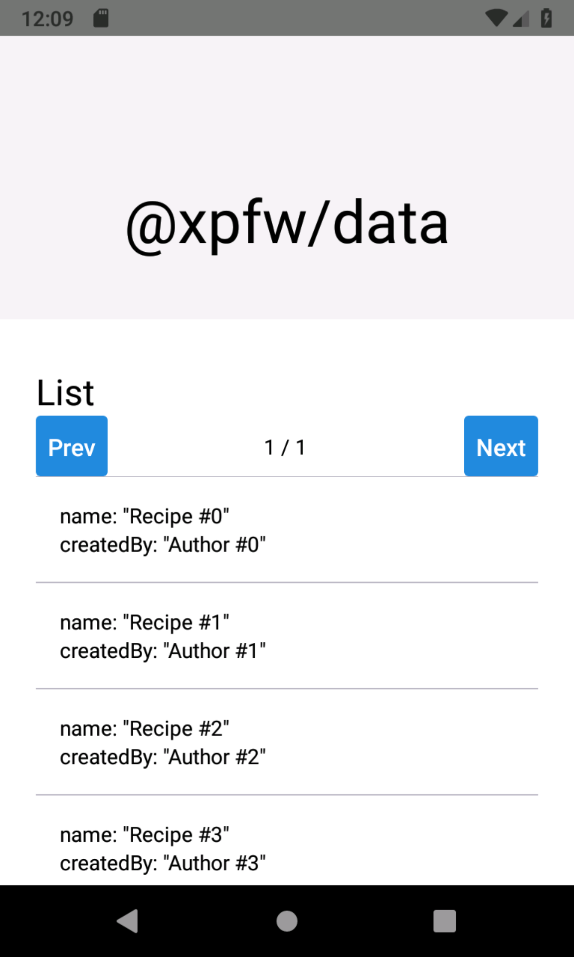 Screenshot of @xpfw/data-native's list component